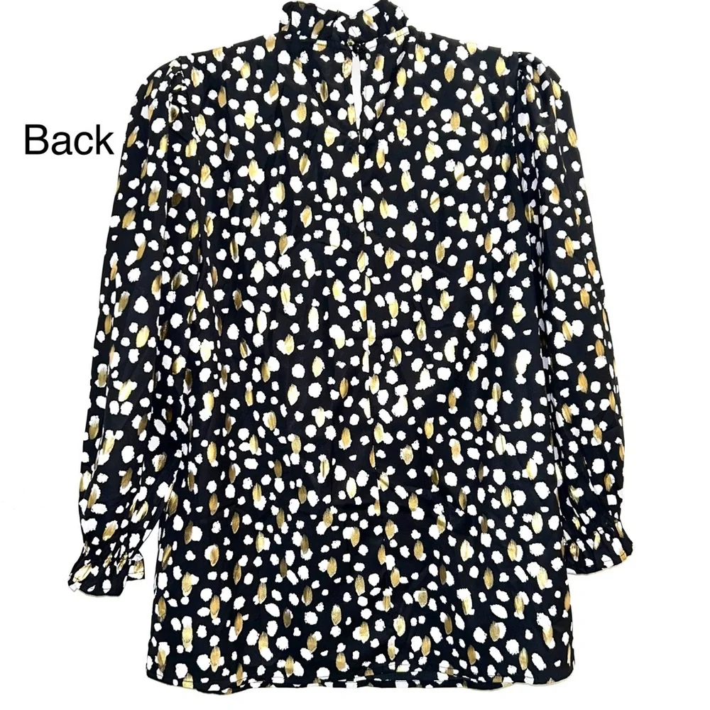 Black with White and Gold Polka Dots Blouse - Picture 4 of 4